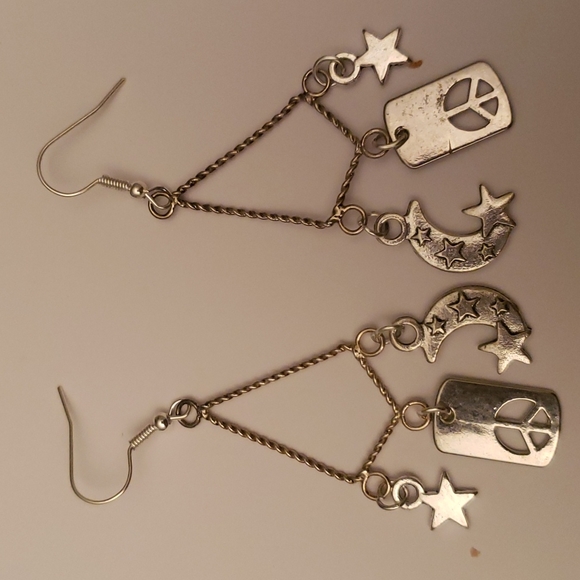BOHO Silver star moon and love earrings